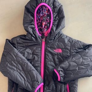 North Face Thermoball Hooded Reversible Girls’ Jacket, Black/Pink, Size 4T